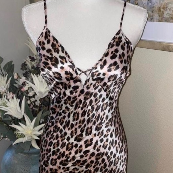 Vintage Y2K 100% Silk Leopard Print Dress Silk Slip Dress Silk Dress Cheetah - Picture 4 of 11